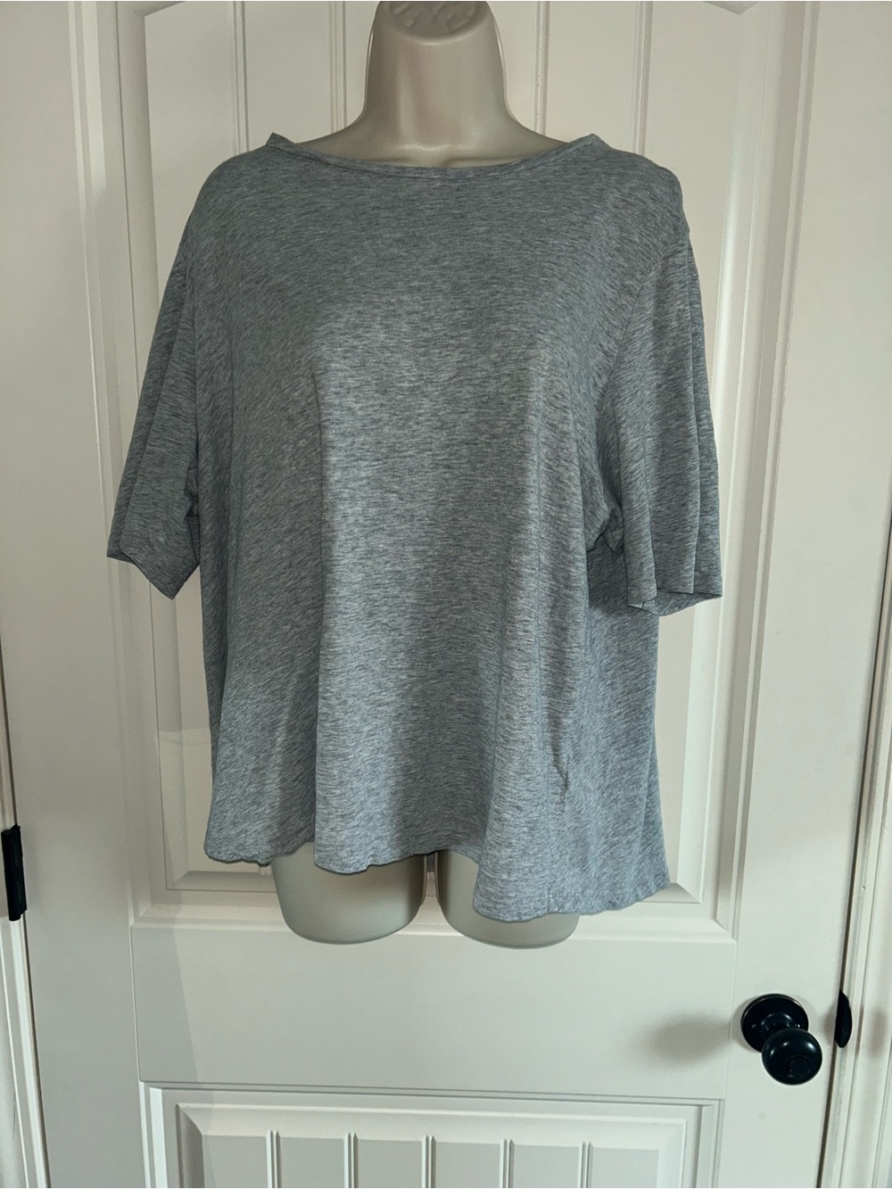 Eileen Fisher Woman Heathered Light Gray Relaxed Short Sleeve Top Sz 1X